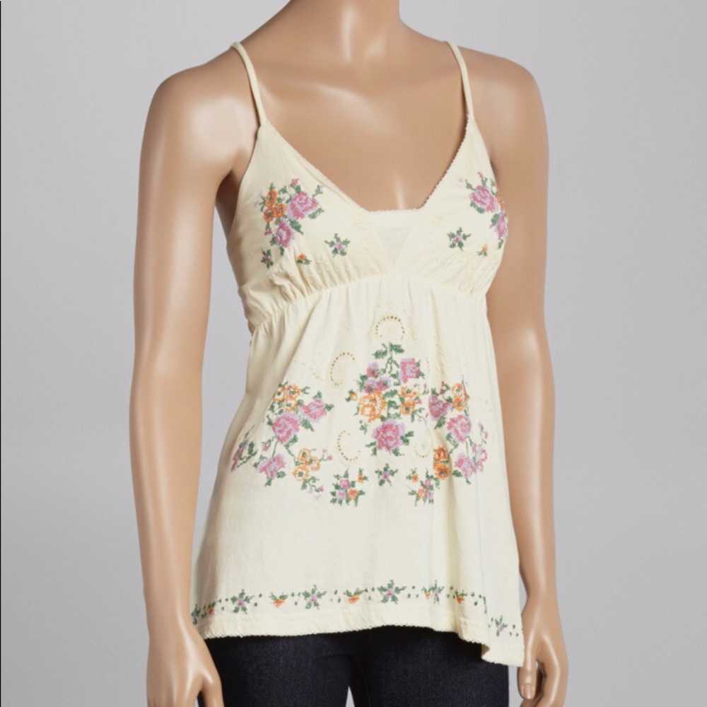 Cream Embroidered Tank Top